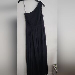 J. Crew One Shoulder Corrugated Silk Navy Blue Dress Size 6